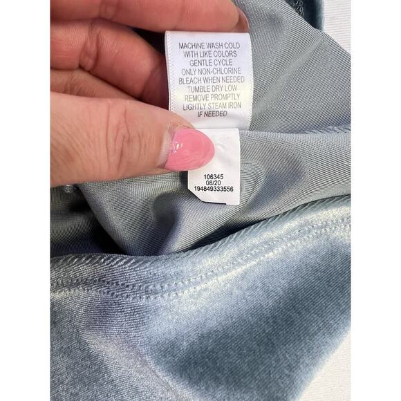 Dusty Blue Velvet Peasant Prairie Fairy Square Neck Puff Sleeved Mini Dress XS - Picture 11 of 12